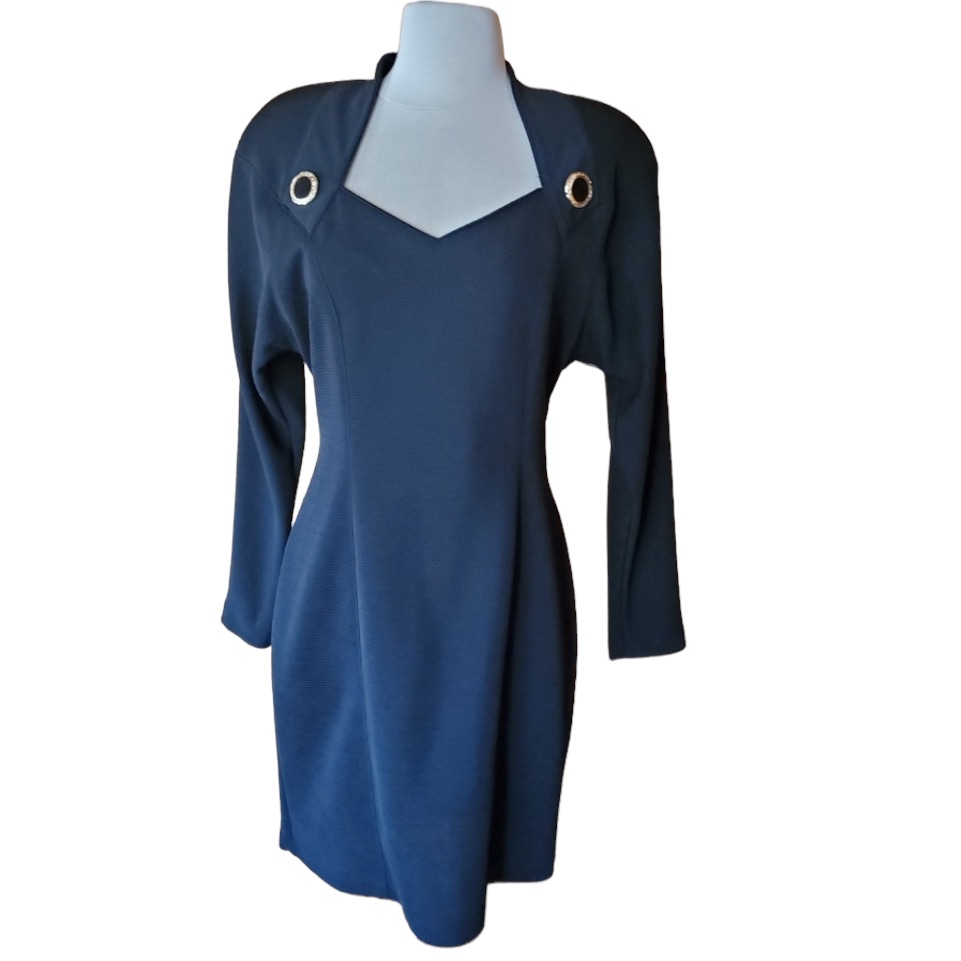 1980s Joseph Ribkoff Black Ribbed Dress